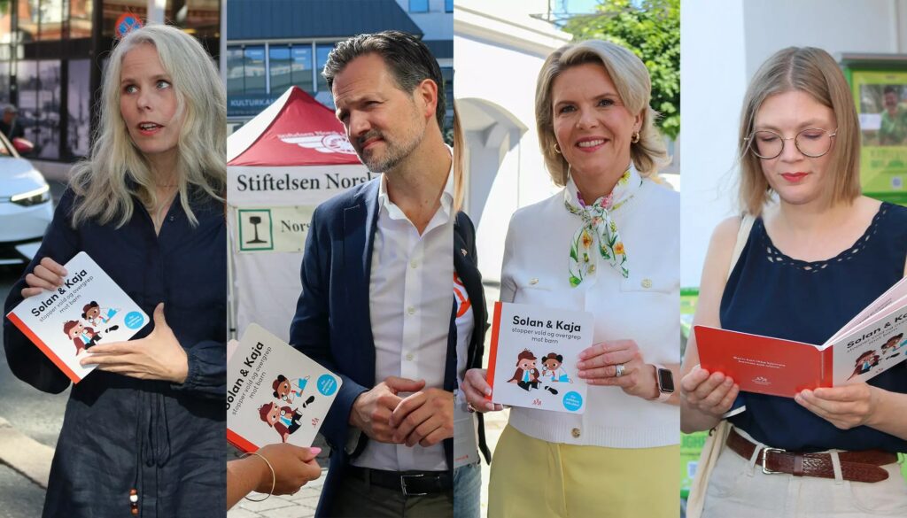 Flere partileder fikk boka. Bilde av ulike partiledere.