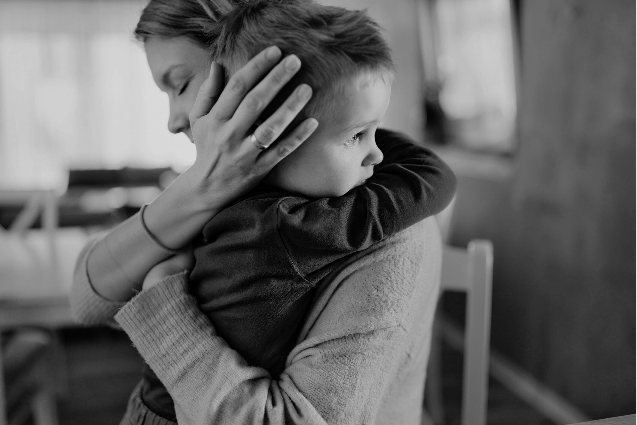 Mother hugging her son. Illustration image